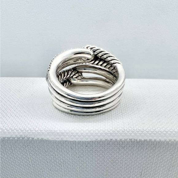 David Yurman Sterling Silver Double Loop Labyrinth Diamond Ring - Picture 5 of 15